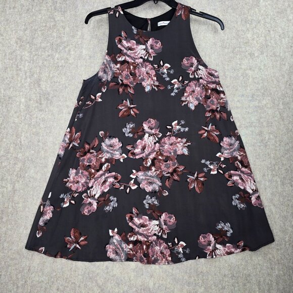 Dainty Hooligan Black Sleeveless Floral Print Shift Dress Size M Lined Polyester - Picture 1 of 8